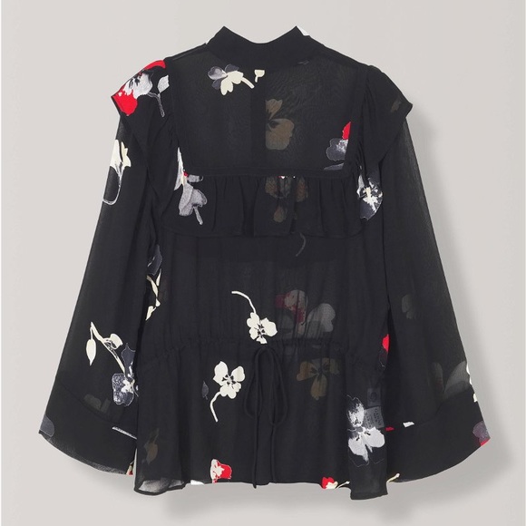 Ganni Turtleneck blouse w/elastic drawstring waist and feminine sleeves sz sm - Picture 1 of 5